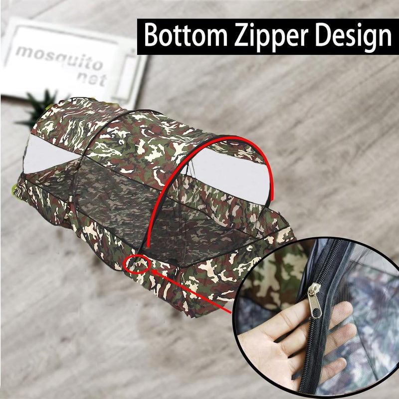 CMINGJ Portable Mosquito Net Foldable Pop-Up Travel Mosquito Net for Bed Free Installation-Suitable for Baby Adults Bedroom, Camping, nap, Patio (Extra Large-Bottom Zipper(Camouflage)) - Image 4